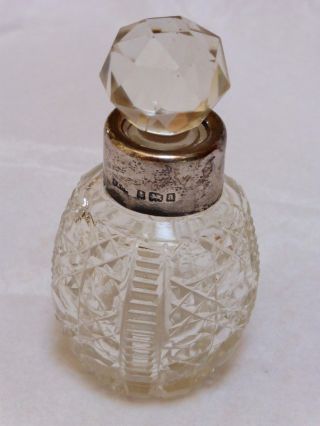 Antique 19c English Cut Glass Or Crystal Sterling Silver Perfume Bottle