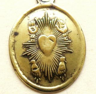 Feet & Hands Stigmatas & Holy Mother Of Sorrows - Antique Old Bronze Medal