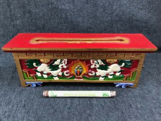 Vintage Tibetan Hand - Carved Wood Incense Burner Storage Drawer Incense