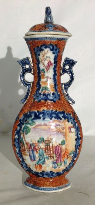 18th c.  Antique Chinese porcelain covered vase Qianlong Mandarin style 3