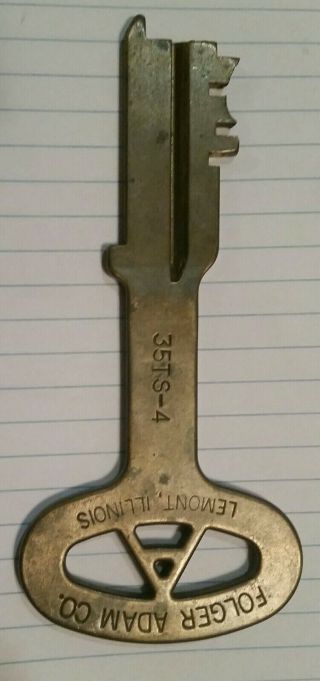 Vintage Brass Folger Adam Co.  Lemont Illinois Prison Key