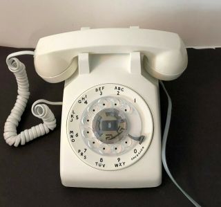 Vintage Rotary Desk Phone White Western Electric Bell System Telephone