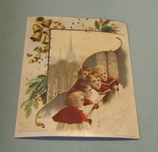 1891 Woolson Spice Co.  Lion Coffee Christmas Carol Greeting Victorian Trade Card