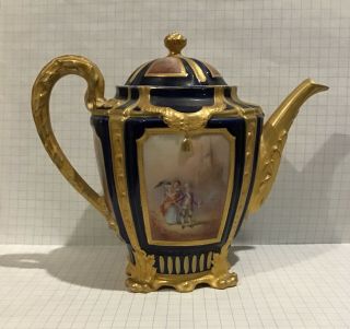 Antique Haviland And Co.  France Cobalt Blue Gilt Hand Paint Teapot 1893 Signed