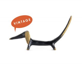 Walter Bosse Dachshund Figurine Vintage Mid Century Mini Austria Brass Dog 1950