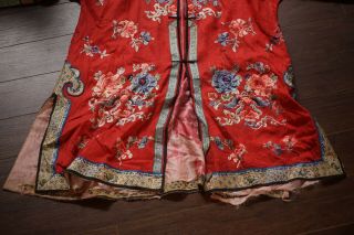 Vintage Antique Chinese Embroidery Silk Robe Kimono Red Floral Motif Embroidery 2