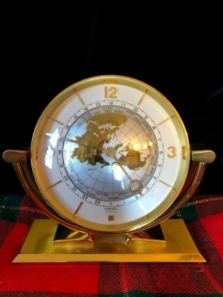 Rare Mid Century Modern Imexal 15 Jewel Swiss Alarm Clock World Desktop Clock