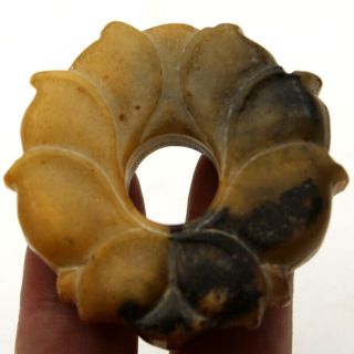 P492 Ancient Chinese Old Jade Hand - Carved Lotus Flower Amulet Pendants 2.  1 "