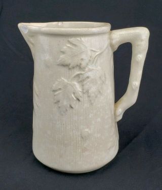 Antique White Ironstone China 1800s Pitcher Embossed Leaves Stamped