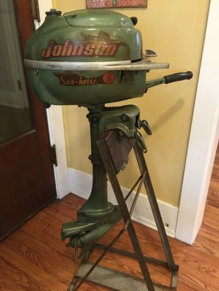 Vintage Johnson 1954 3HP Outboard Motor Model JW - 10 3 Hp Antique WITH STAND 2