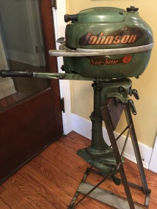 Vintage Johnson 1954 3HP Outboard Motor Model JW - 10 3 Hp Antique WITH STAND 3
