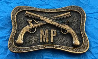 Vintage Rare Very Old Antique Aged Brass Mp Military Police Pistols Belt Buckle