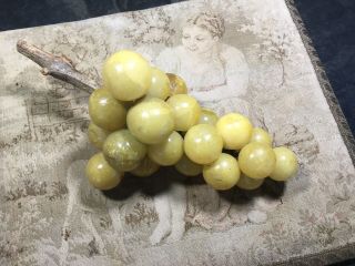 Antique Vintage Italian Alabaster Stone Marble Small Cream Grapes With Wood Stem