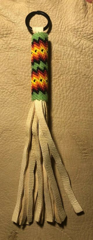 Neat Awesome Colored Native American Lakota Sioux Beaded Leather Keychain