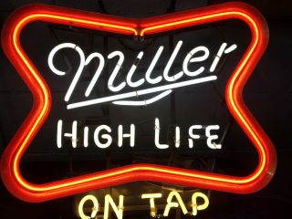 Vintage Miller High Life On Tap Neon Beer Sign Bar Tavern 3 Color Flashing