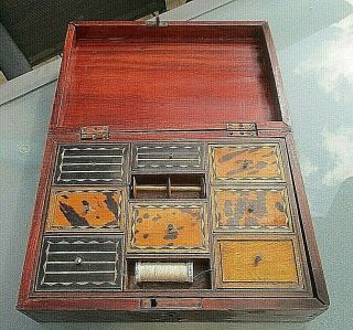Lovely Antique / Vintage Faux Tortoiseshell Work Box Needing Some Tlc