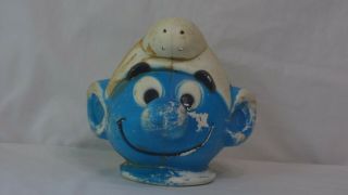 Vintage Blue And White Plastic Smurf Toy Watering Can 9 " X 6 1/2 " - 1982
