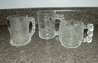 Set Of 3 Vintage 1993 Mcdonalds The Flintstones Rocdonalds 3d Glass Mug