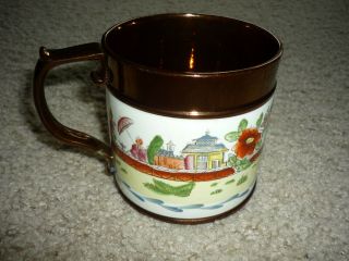 Antique Copper Lustre Mug/ Large Cup,  Chinoiserie,  Hand Painted,  Early 1800 