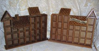 Two Vintage Enesco Wooden Thimbleville Thimble Display Cases Hangers Hold 50