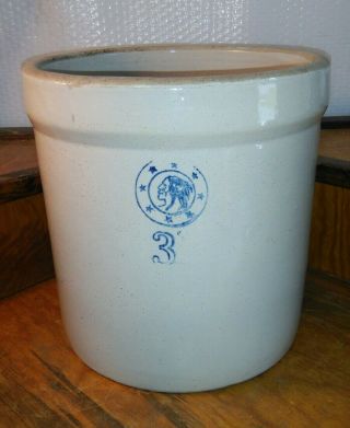 Antique Louisville Pottery Indian Head Stoneware 3 Gallon Crock