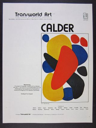 1975 Alexander Calder Boomerang Lithograph Transworld Art Vintage Print Ad