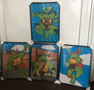 4x Vintage Teenage Mutant Ninja Turtles Tmnt Framed Pictures 1990 All 4 Turtles