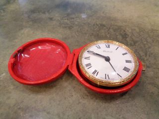 Vintage Rare Bucherer Swiss Made Travel Alarm Clock Includes Orig.  Leather Case