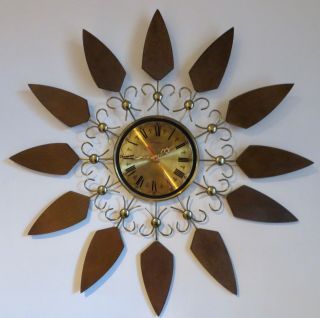 Vtg.  Mid Century Modern Phinney Walker Starburst Sunburst Atomic Wall Clock Cool
