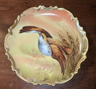 Antique Coronet French Limoges Hp Porcelain Plaque Charger Flying Bird