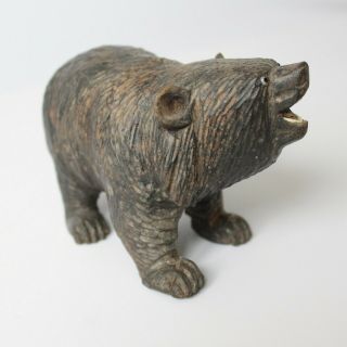 Vtg Black Forest Carved Wood Bear Figure Schwarzwald Eyes Teeth Germany Desk Toy