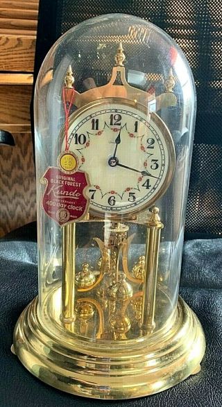 Rare German Kieninger & Obergfell Kundo Brass 400 Day Anniversary Clock,  Tag