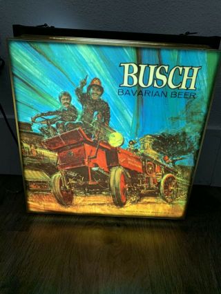 Vintage Busch Bavarian Beer Fireman Light Up Sign For Man Cave
