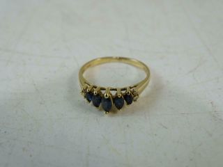 Vintage 14k Solid Yellow Gold Ladies Cocktail Ring Sapphire Diamond 1.  8 Grams