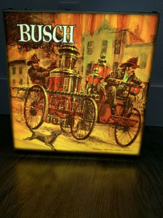 Vintage Busch Bavarian Beer Fireman Light Up Sign Man Cave
