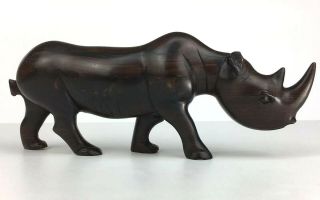 Wooden Rhino Hand Carved Dark Wood Figurine African Art Sculpture