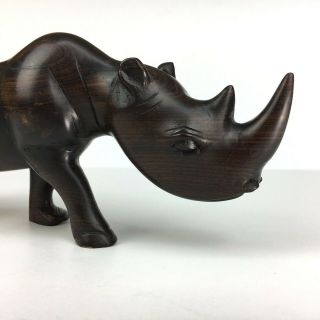 Wooden Rhino Hand Carved Dark Wood Figurine African Art Sculpture 2