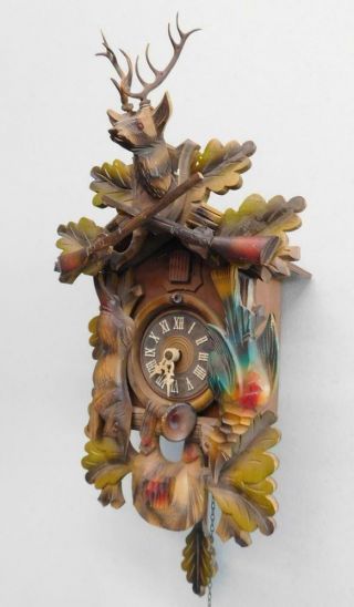 Large German Black Forest Hand Carved Wooden Cuckoo Clock Regula Movement