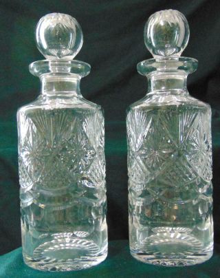 Antique Matching Pair Webb Corbett Cut Glass Crystal Decanters Signed Minty