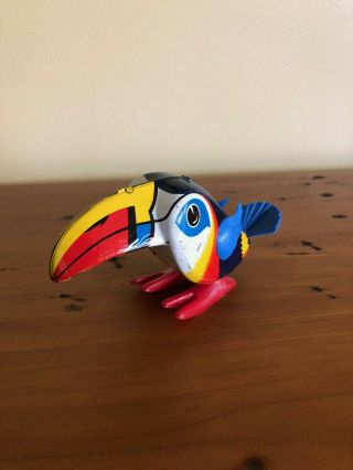 Vintage Lehmann Tin Zulu Colored Toucan Wind - Up Toy - Made In West Germany