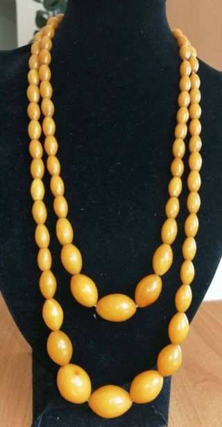 2 X Vintage Art Deco Butterscotch Amber Bakelite Graduated Bead Necklaces