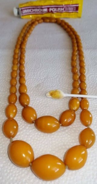 2 x Vintage Art Deco Butterscotch Amber Bakelite Graduated Bead Necklaces 2