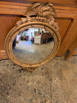 Antique Federal Style Convex Bullseye Eagle Mirror Large
