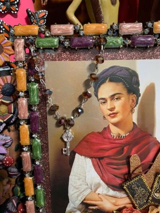Frida Kahlo Art Craft Frame Mexican Assemblage Art 3D Diorama Shadow Box 5’ X 7’ 3