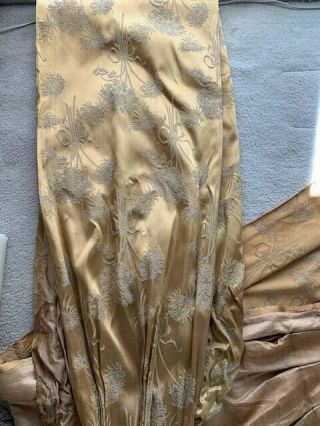 Gorgeous Antique Vtg French Embroidered Gold Silk Drapes/curtains 2 Panels