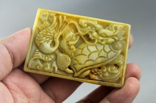 2.  8  China Old Jade Hand - Carved Dragon Turtle Crane Jade Pendant 2121