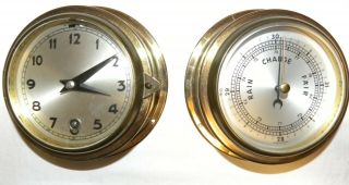 Vintage Brass Marine Clock With Keys And Barometer Made In Germany Estate Find