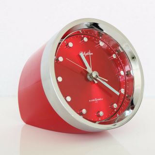 Vintage Rhythm Alarm Clock Mantel 51116 Red Retro Mid Century Collectors Item