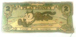 Vintage Play Money Felix The Cat Time For Lunch Lucky Bucks