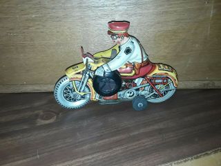 Vintage 1938 Tin Wind Up Marx Police Motorcycle With Siren In Good Cond